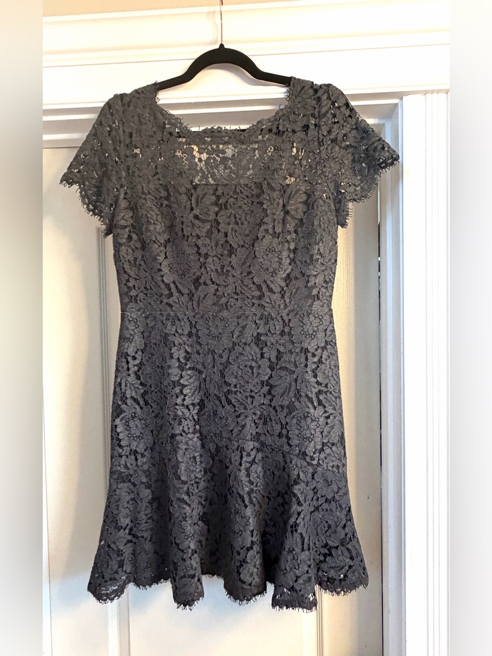 DVF Lace Fit-and-Flare Dress in Charcoal Gray